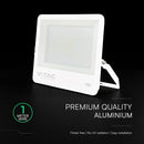 300W(40500Lm) LED prožektors, V-TAC VT-44003-W, CREE SMD, IP65, IK05, balts korpuss ar pelēku stiklu, 498x48x411,6mm, 220–240V, 115°, 135Lm/W, 1m kabelis, 6 gadu garantija, auksti balta gaisma 6500K