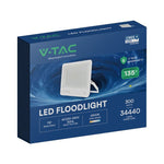300W(40500Lm) LED prožektors, V-TAC VT-44003-W, CREE SMD, IP65, IK05, balts korpuss ar pelēku stiklu, 498x48x411,6mm, 220–240V, 115°, 135Lm/W, 1m kabelis, 6 gadu garantija, auksti balta gaisma 6500K