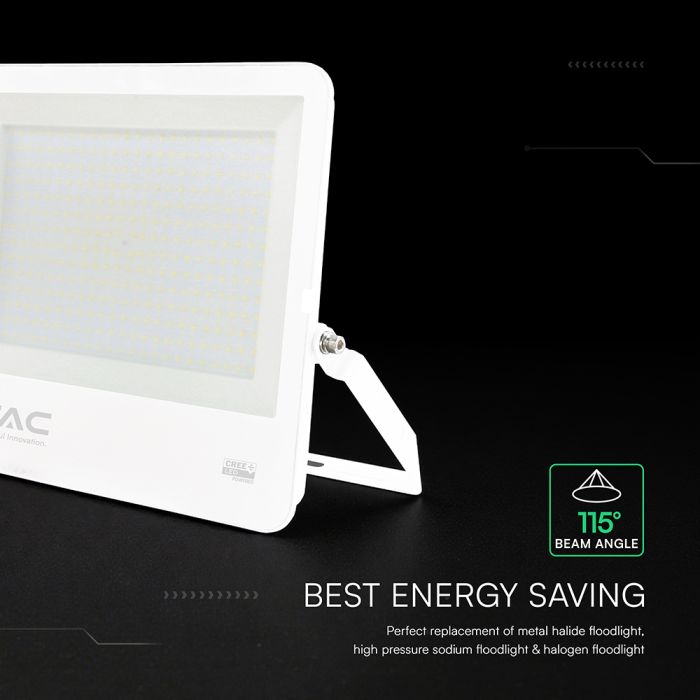 300W(40500Lm) LED prožektors, V-TAC VT-44003-W, CREE SMD, IP65, IK05, balts korpuss ar pelēku stiklu, 498x48x411,6mm, 220–240V, 115°, 135Lm/W, 1m kabelis, 6 gadu garantija, auksti balta gaisma 6500K