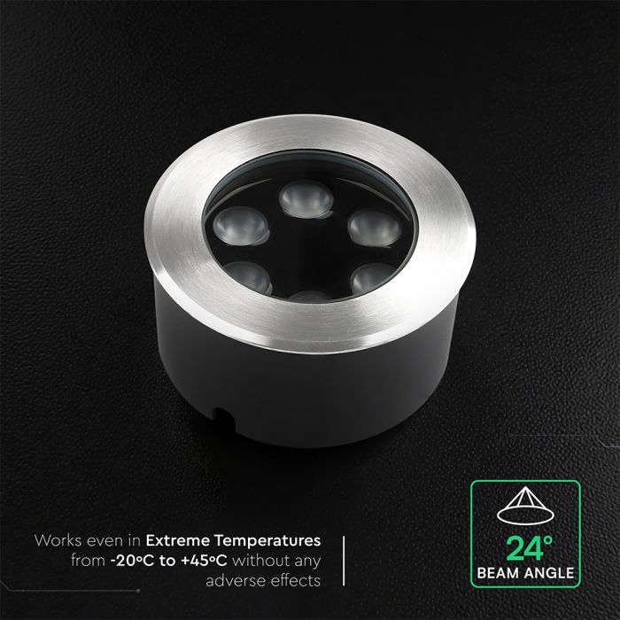 6W(387Lm) LED zemē iebūvējams gaismeklis, V-T AC,IP67, sudraba, silti balta gaisma 3000K
