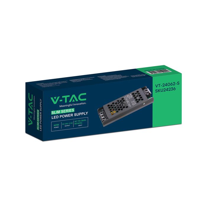60W 2.5A 24V LED barošanas bloks, V-TAC, IP20, metāla