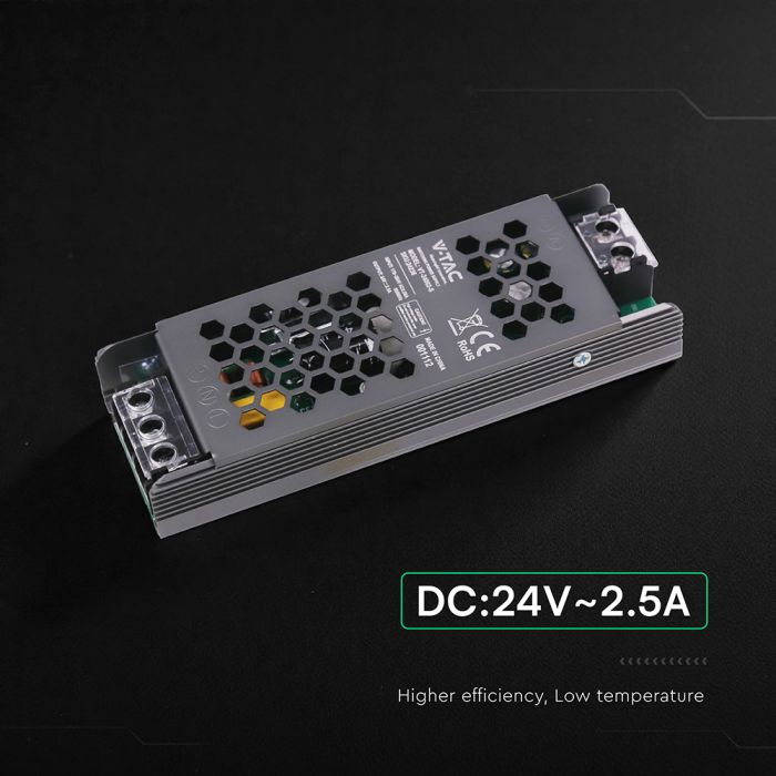 60W 2.5A 24V LED barošanas bloks, V-TAC, IP20, metāla
