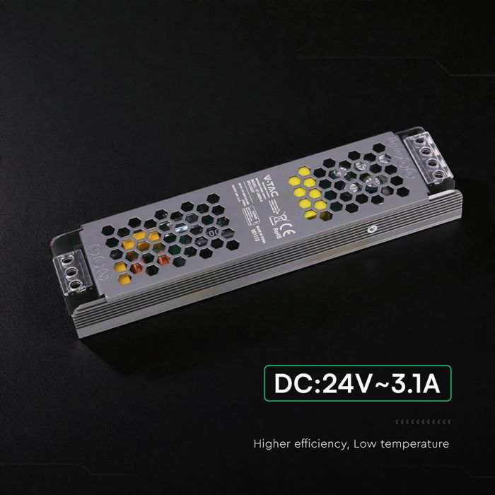 75W 3.1A 24V LED barošanas bloks, V-TAC, IP20, metāla