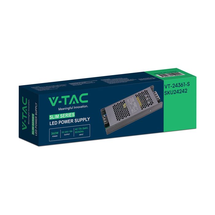 360 Вт Светодиодный тонкий блок питания 24 В 15 А IP20 V-TAC