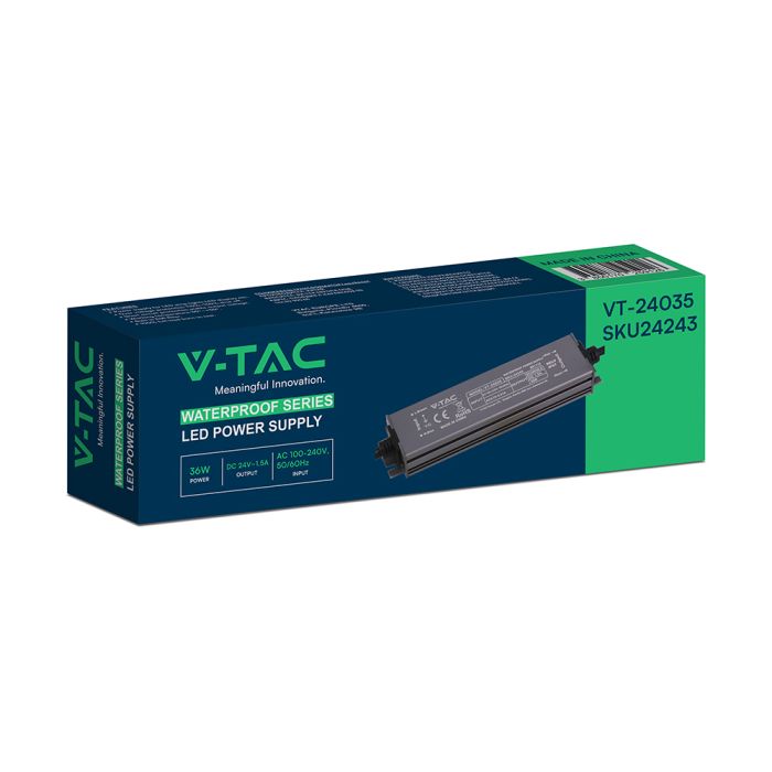 36W 1.5A 24V LED barošanas bloks, V-TAC, IP67, metāla