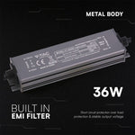 36W 1.5A 24V LED barošanas bloks, V-TAC, IP67, metāla