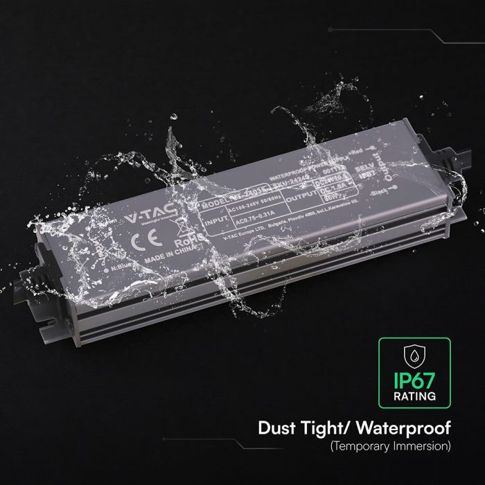 36W 1.5A 24V LED barošanas bloks, V-TAC, IP67, metāla