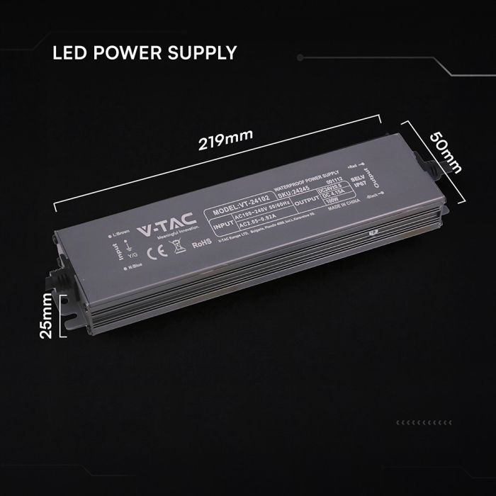 100W 4.15A 24V LED barošanas bloks, V-TAC, IP67, metāla