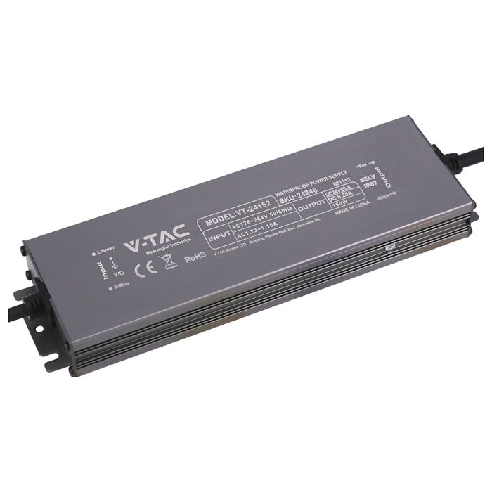 150W 6.25A 24V LED barošanas bloks, V-TAC, IP67, metāla