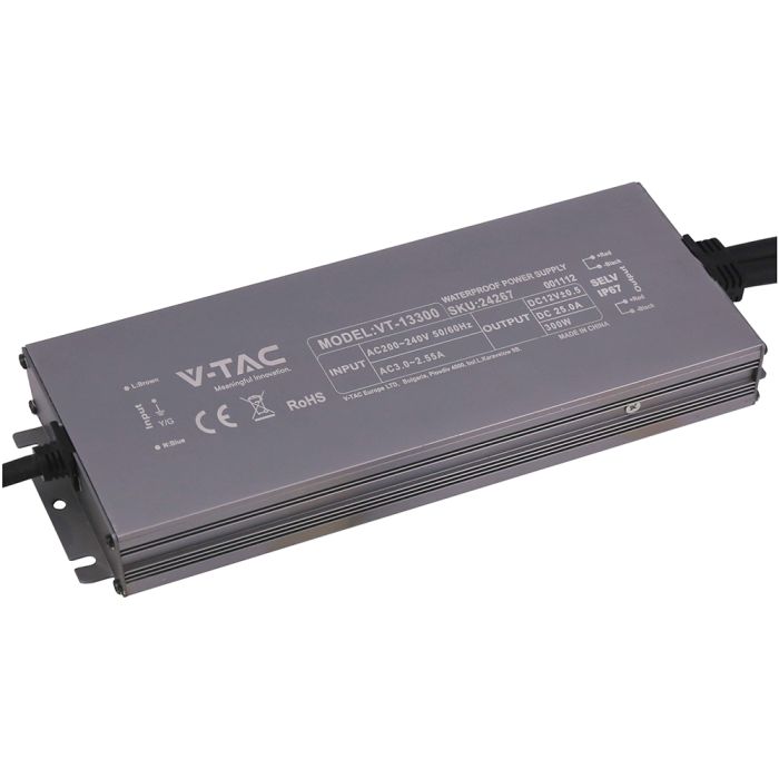 300W 12.5A 24V LED barošanas bloks, V-TAC, IP67, metāla