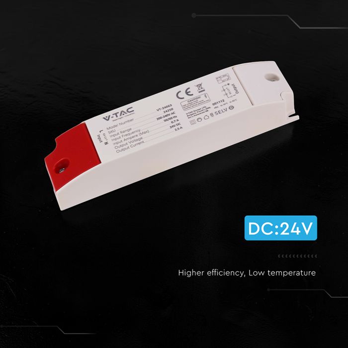 60W LED barošanas bloks plastmasas korpusā, 60 W, 24 V, 2,5 A, IP44
