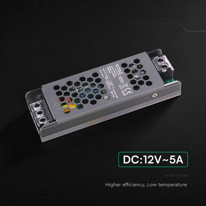 60W 5A 12V LED barošanas bloks, V-TAC, IP20, metāla