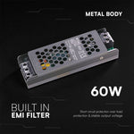 60W 5A 12V LED barošanas bloks, V-TAC, IP20, metāla