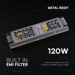 120W 10A 12V LED barošanas bloks, V-TAC, IP20, metāla