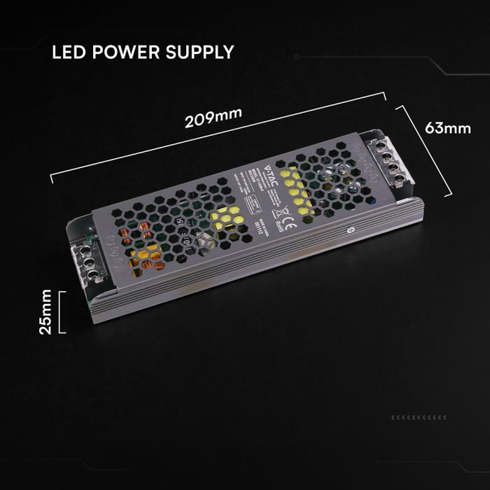 200W 16.5A 12V LED barošanas bloks, V-TAC, IP20, metāla