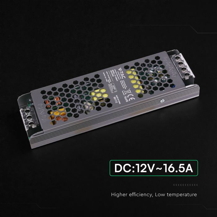 200W 16.5A 12V LED barošanas bloks, V-TAC, IP20, metāla