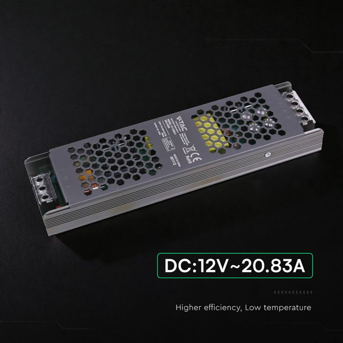 250W 20.83A 12V LED barošanas bloks, V-TAC, IP20, metāla