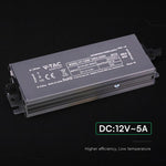V-TAC VT-13060 60W LED barošanas bloks, 12V DC, 5A, 100–240V AC, IP67, metāla korpuss, 159x50x25mm, 2 gadu garantija