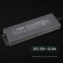 V-TAC VT-13150 150W LED barošanas bloks, 12V DC, 12,5A, 176–264V AC, IP67, metāla korpuss, 224x65x25mm, 2 gadu garantija