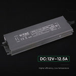 V-TAC VT-13150 150W LED barošanas bloks, 12V DC, 12,5A, 176–264V AC, IP67, metāla korpuss, 224x65x25mm, 2 gadu garantija