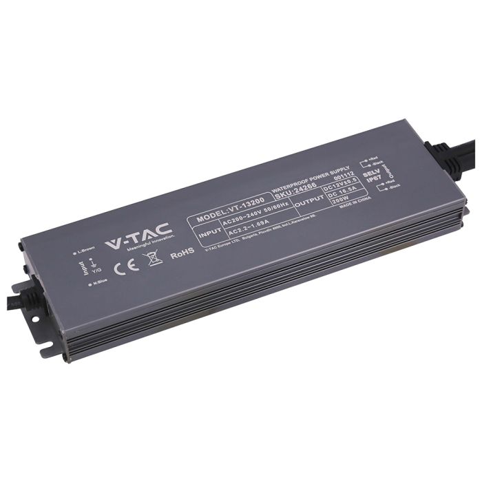 12V 16.5A 200W LED barošanas bloks, V-TAC, IP67, metāla