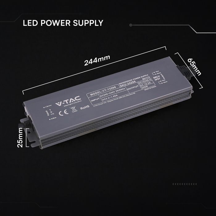 12V 16.5A 200W LED barošanas bloks, V-TAC, IP67, metāla