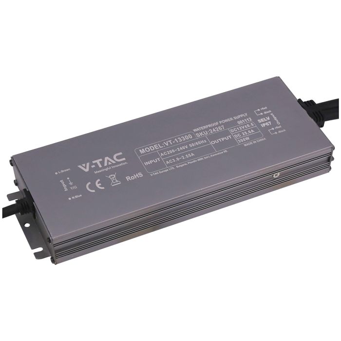 300W 25A 12V LED barošanas bloks, IP67, metāla