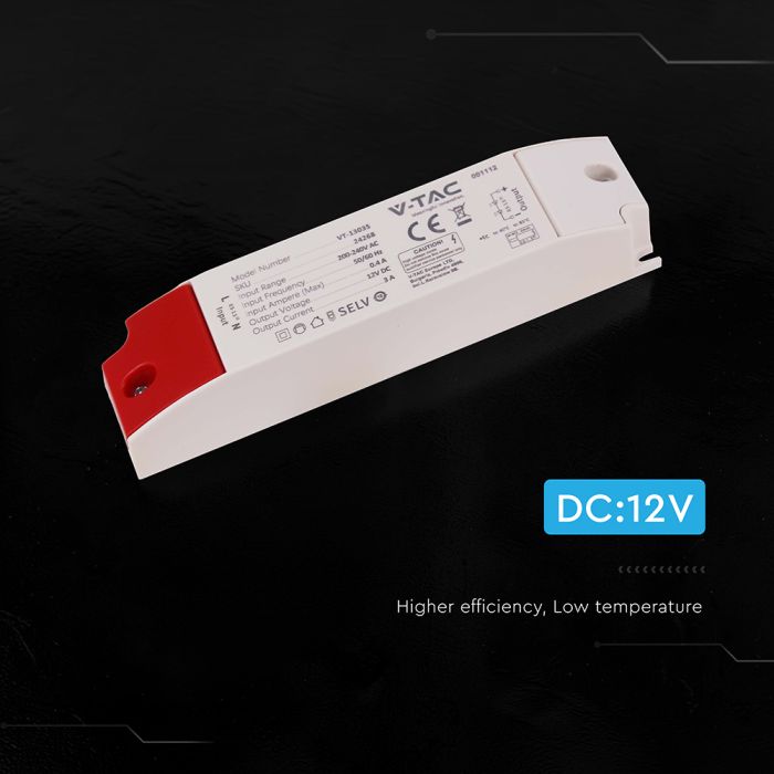 36W LED barošanas bloks plastmasas korpusā, 36 W, 12 V, 3 A, IP44