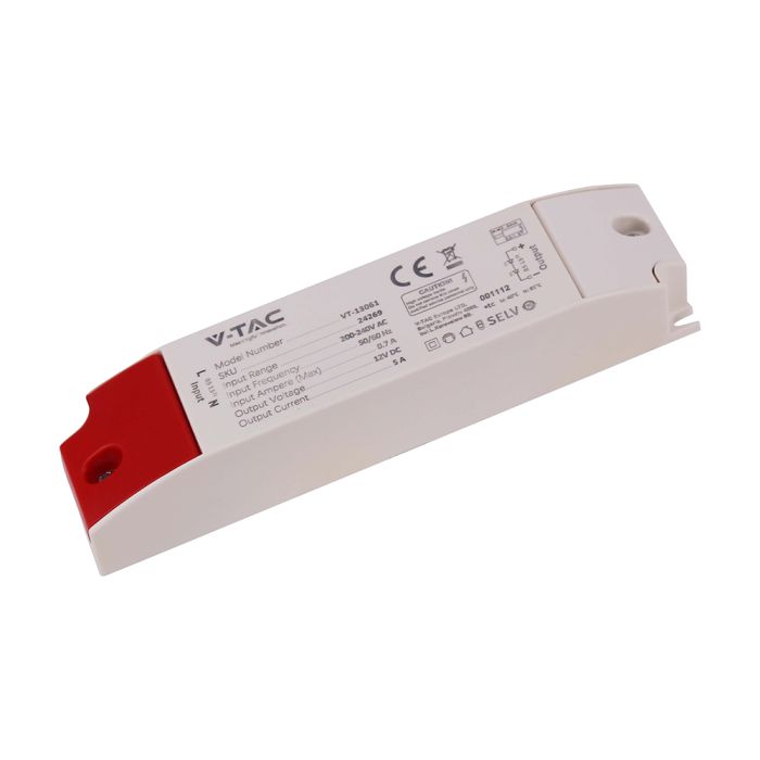 V-TAC LED barošanas bloks 60 W, 12 V, 5 A plastmasas korpusā ar IP44 aizsardzību