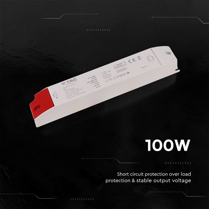 100W LED Power Supply with Plastic Housing, 100 W, 12 V, 8.3 A, IP44