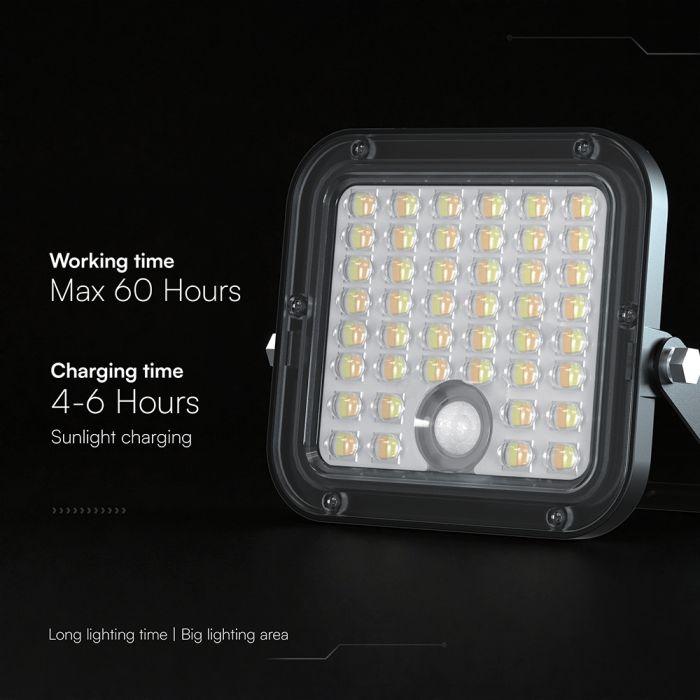 30W(4800Lm) LED solārais prožektors ar lustību sensoru, V-TAC, IP65, neitrāli balta/4000K un auksti balta 6400K gaisma