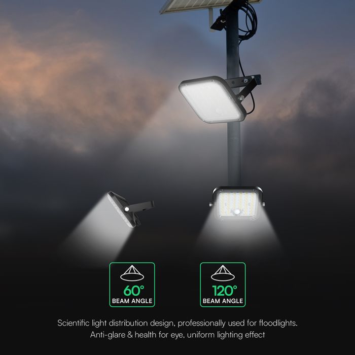 30W(4800Lm) LED solārais prožektors ar lustību sensoru, V-TAC, IP65, neitrāli balta/4000K un auksti balta 6400K gaisma