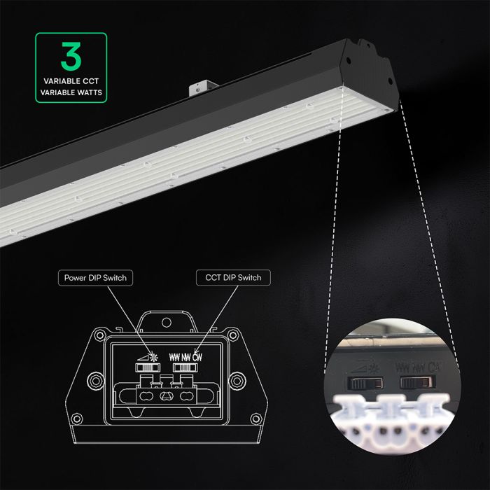 106cm_150/200/240W(32000Lm) V-TAC lineārais noliktavas gaismeklis, 3IN1