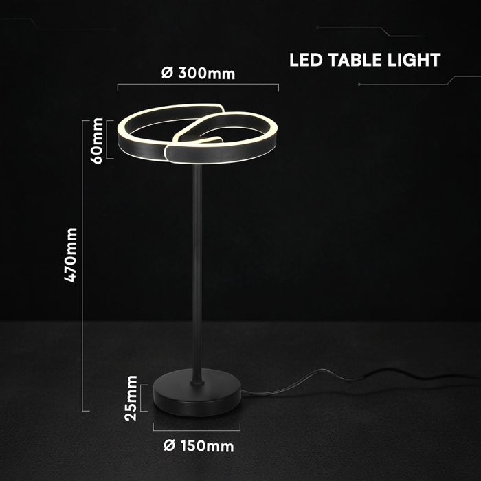 25W LED dekoratīvā galda lampa, V-TAC VT-84047, D150mm, melna, 3IN1