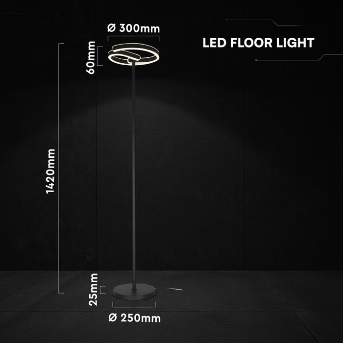 25W LED dekoratīvā grīdas lampa, V-TAC VT-84048, D250mm, melna, 3IN1