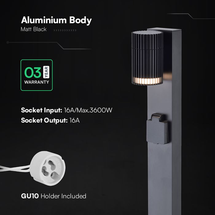 V-TAC Outdoor Bollard Light with GU10 Socket, 0.8 m, IP44, 16A/Max 3600W, IK06