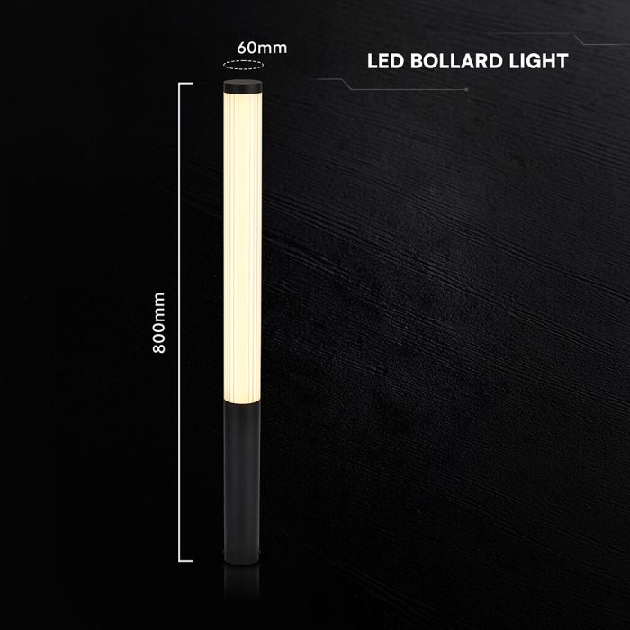 24W(3400Lm) LED dārza stabiņveida gaismeklis, V-TAC VT-10181, SMD, 140Lm/W, IP44, IK08, melns, 60x60x800mm, 360°, 2 gadu garantija, silti balta gaisma 3000K