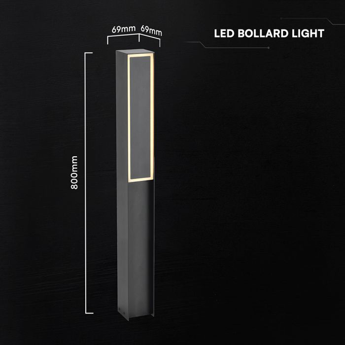24W(3400Lm) LED dārza stabiņveida gaismeklis, V-TAC VT-10191, SMD, 140Lm/W, IP54, IK08, melns, 69x69x800mm, 110°, 2 gadu garantija, silti balta gaisma 3000K