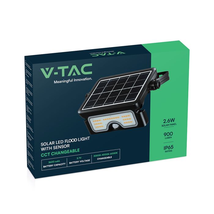 7W(900Lm) LED solārais prožektors ar PIR kustību sensoru, V-TAC, IP65