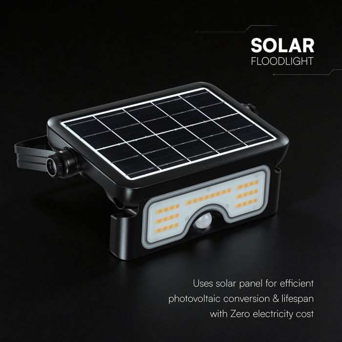 7W(900Lm) LED solārais prožektors ar PIR kustību sensoru, V-TAC, IP65