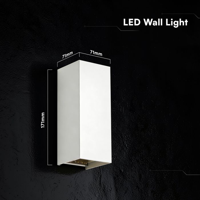 10W(1250Lm) LED āra sienas gaismeklis, V-TAC VT-120112-W, SMD, 125Lm/W, IP65, IK06, balts, 71x71x171mm, regulējams 0–90°, 2 gadu garantija, 3in1 gaisma 2700K/3200K/4000K