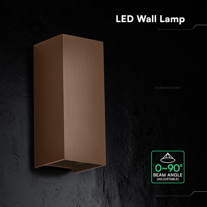 10W(1250Lm) LED āra sienas gaismeklis, V-TAC VT-120112-C, SMD, 125Lm/W, IP65, IK06, Corten brūns, 71x71x171mm, regulējams 0–90°, 2 gadu garantija, 3in1 gaisma 2700K/3200K/4000K