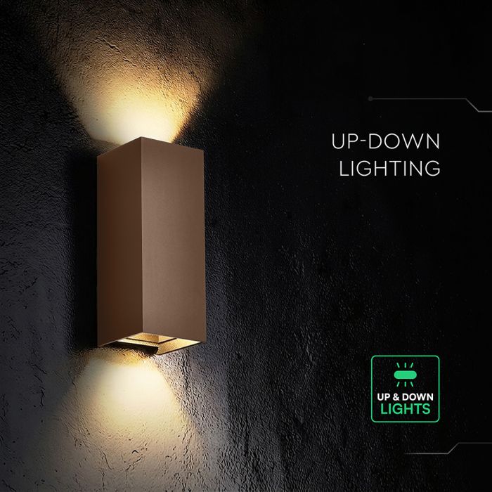 10W(1250Lm) LED āra sienas gaismeklis, V-TAC VT-120112-C, SMD, 125Lm/W, IP65, IK06, Corten brūns, 71x71x171mm, regulējams 0–90°, 2 gadu garantija, 3in1 gaisma 2700K/3200K/4000K