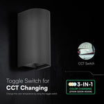 10W (1250 lm) LED facade light, V-TAC VT-120113-B, SMD, 125 lm/W, IP65, IK06, black, cylindrical, 71 x 96 x 171 mm, adjustable 0–90°, 2-year warranty, 3-in-1 light 2700K/3200K/4000K