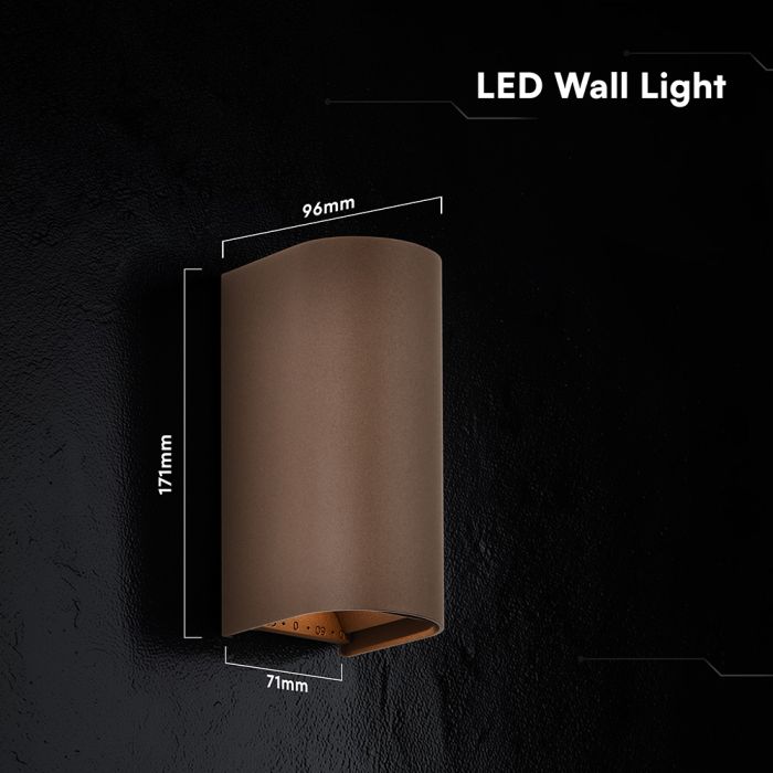 10W(1250Lm) LED āra sienas gaismeklis, V-TAC VT-120113-C, SMD, 125Lm/W, IP65, IK06, Corten brūns, cilindrisks, 71x96x171mm, regulējams 0–90°, 2 gadu garantija, 3in1 gaisma 2700K/3200K/4000K