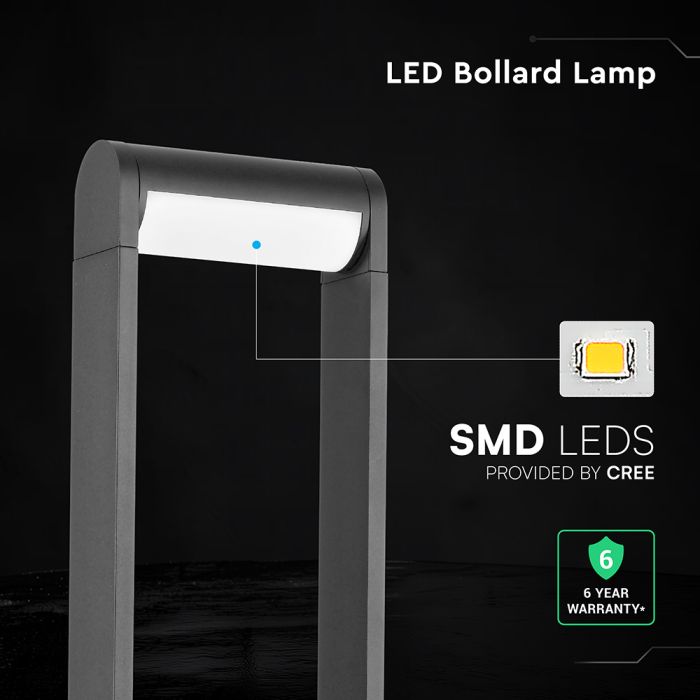 10W(1550Lm) LED dārza stabiņveida gaismeklis, V-TAC VT-120011, CREE SMD, 155Lm/W, IP65, IK06, melns, 176x63x600mm, regulējams līdz 330°, 6 gadu garantija, silti balta gaisma 3000K