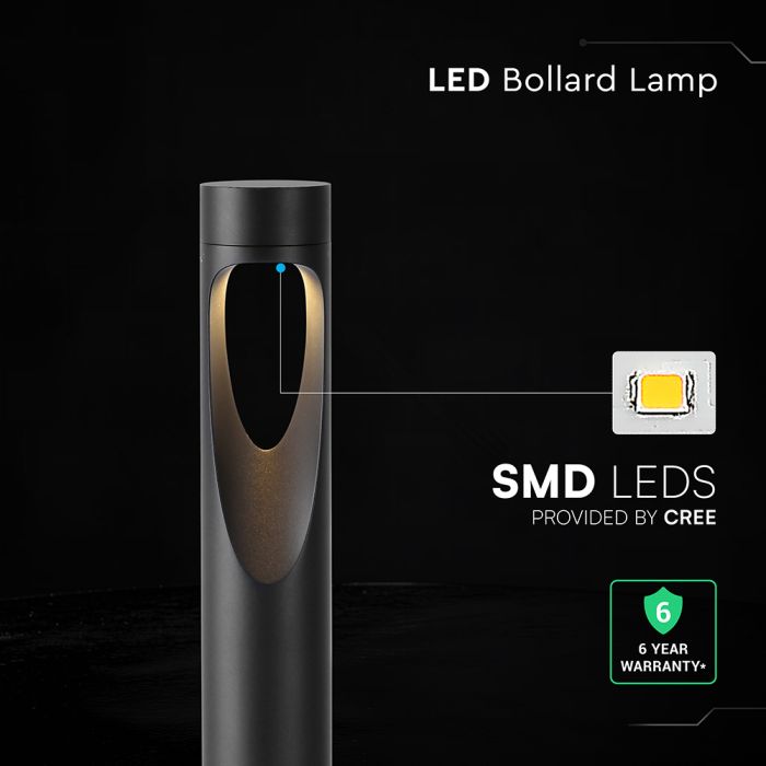 6W(625Lm) LED dārza stabiņveida gaismeklis, V-TAC VT-120006, CREE SMD, 105Lm/W, IP65, IK06, melns, Ø80x800mm, 150°, 6 gadu garantija, silti balta gaisma 3000K