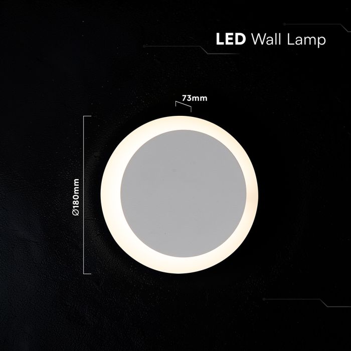 6W(1000Lm) LED sienas gaismeklis, V-TAC VT-120009, CREE SMD, ~167Lm/W, IP20, IK06, balts, Ø180x73mm, regulējams 355°, 6 gadu garantija, silti balta gaisma 3000K