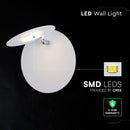6W(1000Lm) LED sienas gaismeklis, V-TAC VT-120009, CREE SMD, ~167Lm/W, IP20, IK06, balts, Ø180x73mm, regulējams 355°, 6 gadu garantija, silti balta gaisma 3000K