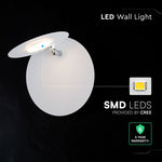6W(1000Lm) LED sienas gaismeklis, V-TAC VT-120009, CREE SMD, ~167Lm/W, IP20, IK06, balts, Ø180x73mm, regulējams 355°, 6 gadu garantija, silti balta gaisma 3000K